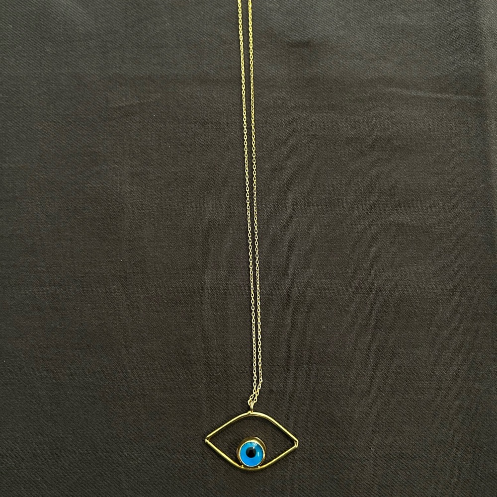 Gold Evil Eye Necklace with Blue Center